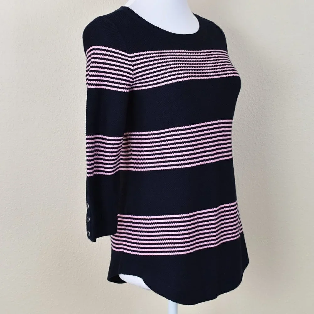 Talbots Navy and Pink Stripe Sweater NEW XS